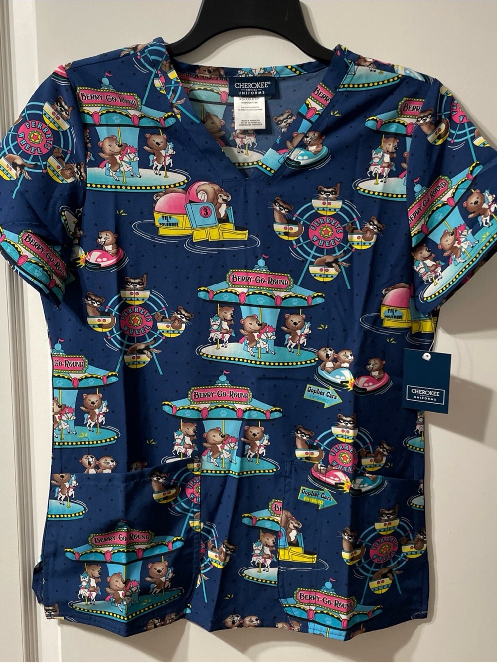 Cherokee Uniforms Berry Go Round Scrubs Top XS NWT